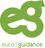 Logo for euroguidance med et grønt uendelighedssymbol sammenflettet med ordet "euroguidance" i mørkere grønt, hvilket understreger kontinuerlig støtte og vejledning i uddannelse og karriereveje i europa.