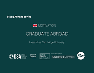 En informativ plakat med titlen "graduate abroad" fra studiet i udlandet-serien, med U.k. flag og logoer for dsf, prinsessetrusten, studyabroad danmark, og kilroy.